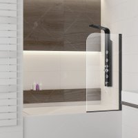 Шторка на ванну RGW Screens SC-09B, 800 × 1500 мм, с прозрачным стеклом, профиль — черный купить в интернет-магазине Азбука Сантехники