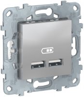 Schneider Electric Unica New Алюминий Розетка USB 2-местная 5 В / 2100 мА купить в интернет-магазине Азбука Сантехники