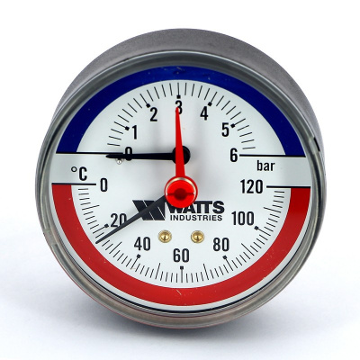 Термоманометр аксиальный Watts F+R818 (TMAP) 80 мм, 6 бар (Ø 1/2", 120 °C) купить в интернет-магазине Азбука Сантехники