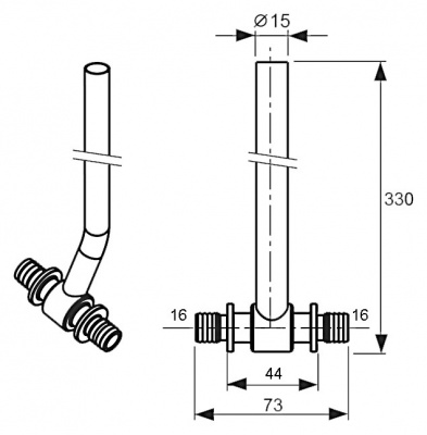 Трубка Т-образная Ø 16 × 15/330 мм, TECE TECEflex (715016) для подключения радиаторов купить в интернет-магазине Азбука Сантехники