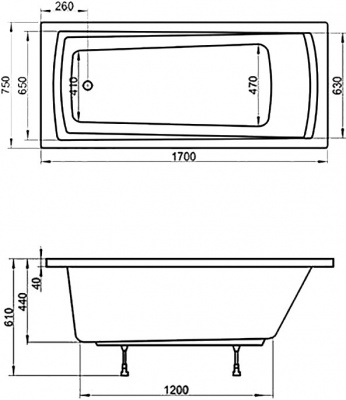 Акриловая ванна Ravak Domino Plus 170, прямоугольная, 170 см купить в интернет-магазине Азбука Сантехники