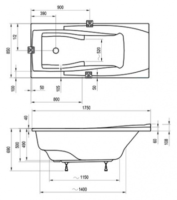 Акриловая ванна Ravak You 175 N, прямоугольная, 175 см купить в интернет-магазине Азбука Сантехники