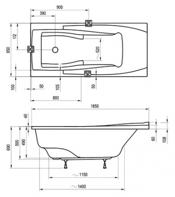 Акриловая ванна Ravak You 185 N со скрытым переливом, прямоугольная, 185 см купить в интернет-магазине Азбука Сантехники