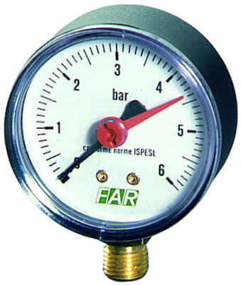 Манометр FAR 1/4" (радиальное соединение), 0–6 бар, 20–80 °C, Ø 63 мм купить в интернет-магазине Азбука Сантехники