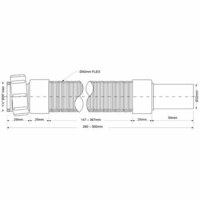 Гофра для сифона с накидной гайкой Ø 1 1/4" McAlpine L300-500 D50 Dn 32 мм купить в интернет-магазине Азбука Сантехники