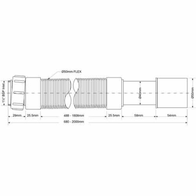 Гофра для сифона с накидной гайкой Ø 1 1/2" McAlpine L750-2000 D50 Dn40-50 мм купить в интернет-магазине Азбука Сантехники