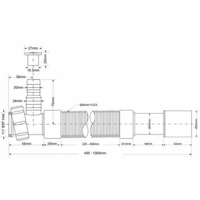 Гофра для сифона с накидной гайкой с носиком McAlpine Ø 1 1/2" D50 L460-1000 Dn40-50 мм купить в интернет-магазине Азбука Сантехники