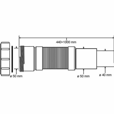 Гофра для сифона McAlpine L440-1000 D65 DN 50 (компрессионное соединение) выход DN 50-40 мм купить в интернет-магазине Азбука Сантехники