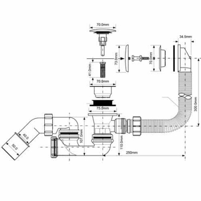 Обвязка для ванны McAlpine L500 мм с нажимной кнопкой купить в интернет-магазине Азбука Сантехники