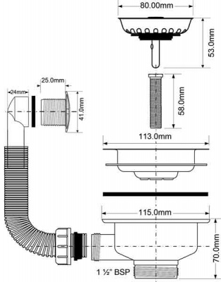 Слив- перелив для мойки McAlpine с круглым сливом вертикальный DN 1 1/2"-40 мм купить в интернет-магазине Азбука Сантехники
