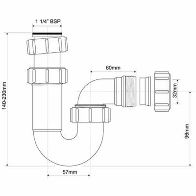 Сифон для мойки и умывальника McAlpine Ø 32 мм P-образный горизонтальный выход купить в интернет-магазине Азбука Сантехники