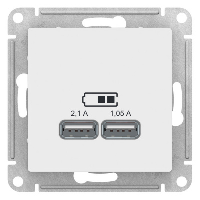 Schneider Electric AtlasDesign Белый Розетка USB 5В 1 порт x 2,1A 2 порта х 1,05A механизм купить в интернет-магазине Азбука Сантехники