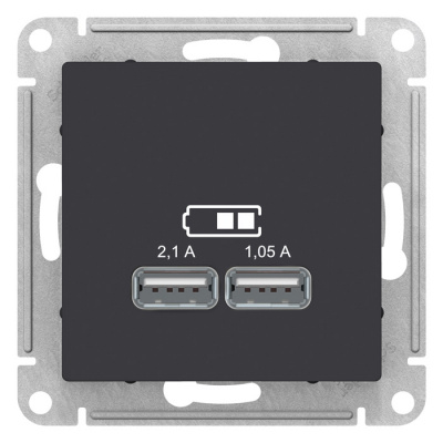 Schneider Electric AtlasDesign Карбон Розетка USB 5В 1 порт x 2,1A 2 порта х 1,05A механизм купить в интернет-магазине Азбука Сантехники