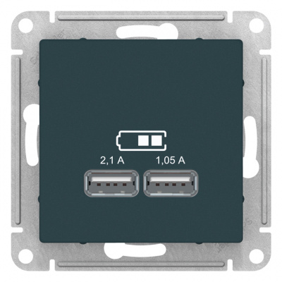 Schneider Electric AtlasDesign Изумруд Розетка USB 5В 1 порт x 2,1A 2 порта х 1,05A механизм купить в интернет-магазине Азбука Сантехники