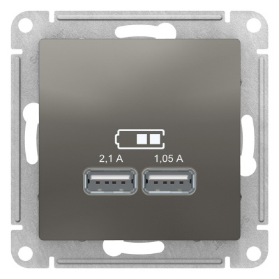 Schneider Electric AtlasDesign Сталь Розетка USB 5В 1 порт x 2,1A 2 порта х 1,05A механизм купить в интернет-магазине Азбука Сантехники