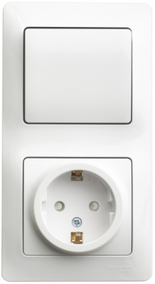 Schneider Electric Glossa Белый Блок: Розетка с/з со шторками + 1-клавишный выключатель купить в интернет-магазине Азбука Сантехники