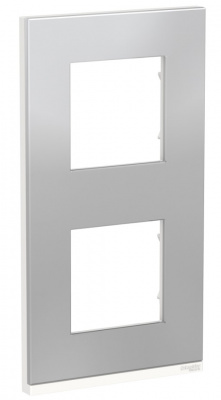 Schneider Electric Unica New Pure Алюминий матовый/Белый Рамка 2-постовая вертикальная купить в интернет-магазине Азбука Сантехники