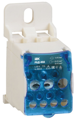 IEK РБД Кросс-модуль, на DIN-рейку, ввод 1х16мм2/вывод 2х16+4х10мм2, 80A, 22kA купить в интернет-магазине Азбука Сантехники