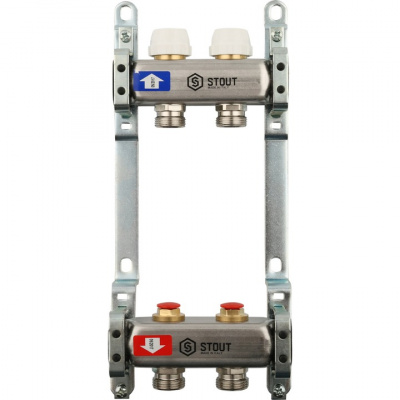 Коллектор STOUT из нержавеющей стали Ø 1", 2 выхода Ø 3/4", в сборе без расходомеров купить в интернет-магазине Азбука Сантехники