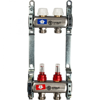 Коллектор STOUT из нержавеющей стали Ø 1", 2 выхода Ø 3/4", в сборе с расходомерами купить в интернет-магазине Азбука Сантехники