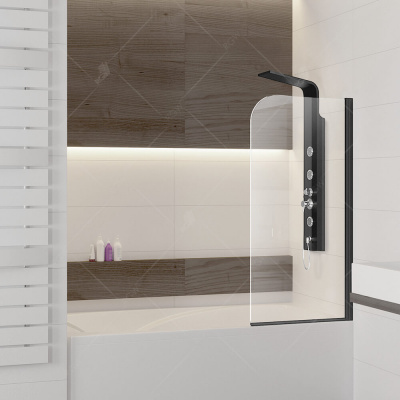 Шторка на ванну RGW Screens SC-09B, 700 × 1500 мм, с прозрачным стеклом, профиль — черный купить в интернет-магазине Азбука Сантехники