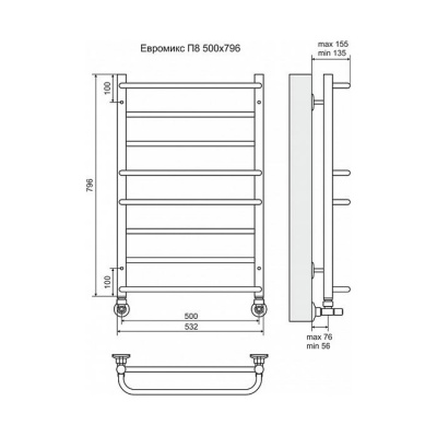 Полотенцесушитель водяной Terminus Евромикс П8 500 × 796 купить в интернет-магазине Азбука Сантехники