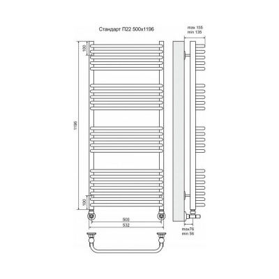 Полотенцесушитель водяной Terminus Стандарт П22 500 × 1196 купить в интернет-магазине Азбука Сантехники