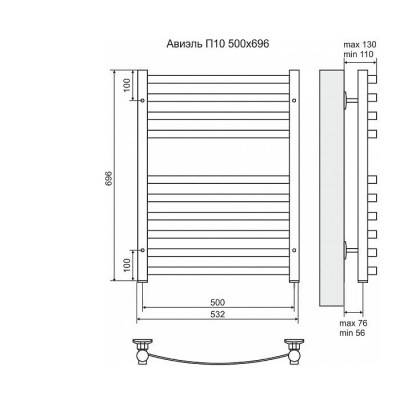 Полотенцесушитель электрический Terminus Авиэль П10 500 × 696, ТЭН HT-1 300W, левый/правый купить в интернет-магазине Азбука Сантехники