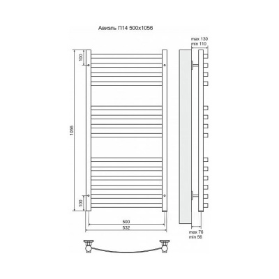 Полотенцесушитель электрический Terminus Авиэль П14 500 × 1056, ТЭН HT-1 300W, левый/правый купить в интернет-магазине Азбука Сантехники