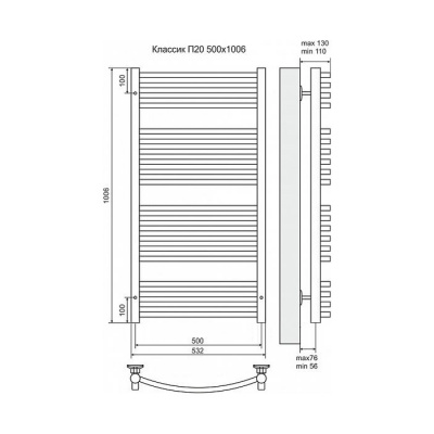 Полотенцесушитель электрический Terminus Классик П20 500 × 1006, ТЭН HT-1 300W, левый/правый купить в интернет-магазине Азбука Сантехники