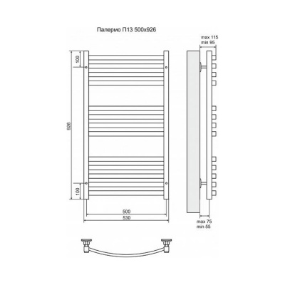 Полотенцесушитель электрический Terminus Палермо П13 500 × 926, ТЭН HT-1 300W, левый/правый купить в интернет-магазине Азбука Сантехники