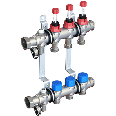 Коллекторная группа ELSEN 1", 3 контура 3/4", с вентилями и расходомерами, нержавеющая сталь купить в интернет-магазине Азбука Сантехники