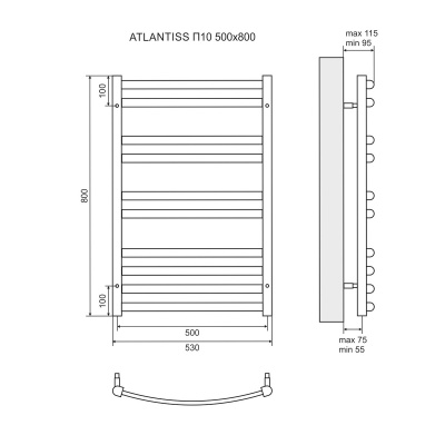 Полотенцесушитель водяной Lemark Atlantiss LM32810R П10 500 × 800 купить в интернет-магазине Азбука Сантехники