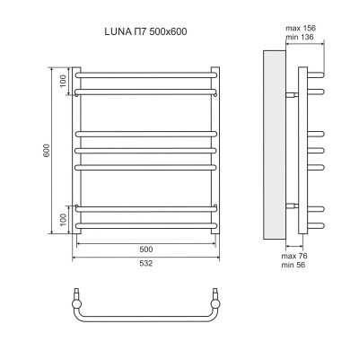 Полотенцесушитель электрический Lemark Luna LM41607E П7 500 × 600, левый/правый купить в интернет-магазине Азбука Сантехники