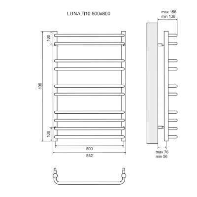 Полотенцесушитель электрический Lemark Luna LM41810E П10 500 × 800, левый/правый купить в интернет-магазине Азбука Сантехники