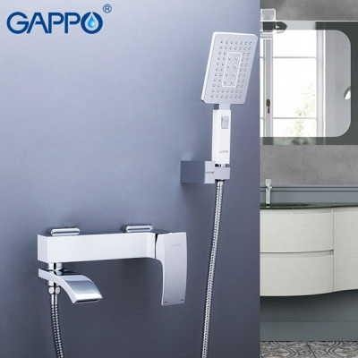 Смеситель для ванны с душем Gappo G3207-8, с коротким изливом, белый/хром купить в интернет-магазине Азбука Сантехники