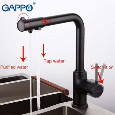 Смеситель для кухни Gappo G4390-10 с подключением фильтра для питьевой воды, черный купить в интернет-магазине Азбука Сантехники
