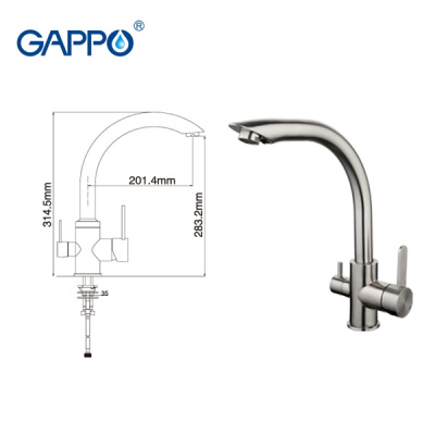 Смеситель для кухни Gappo G4399 с подключением фильтра для питьевой воды, нержавеющая сталь купить в интернет-магазине Азбука Сантехники