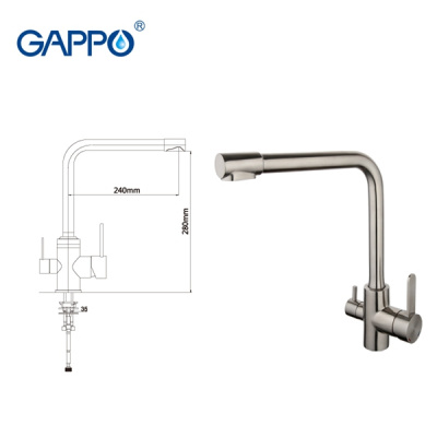 Смеситель для кухни Gappo G4399-1 с подключением фильтра для питьевой воды, нержавеющая сталь купить в интернет-магазине Азбука Сантехники