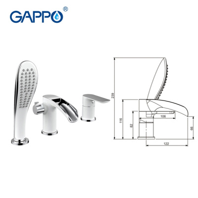 Смеситель на борт ванны Gappo G1148-8, белый/хром купить в интернет-магазине Азбука Сантехники