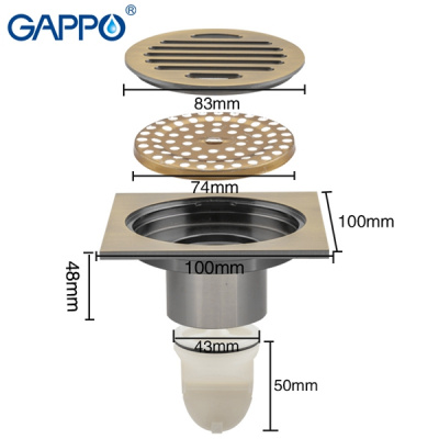 Трап душевой Gappo G81001-4, 100 × 100 мм, бронза купить в интернет-магазине Азбука Сантехники