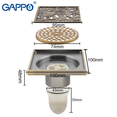 Трап душевой Gappo G81002-4, 100 × 100 мм, бронза купить в интернет-магазине Азбука Сантехники
