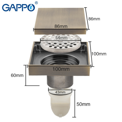 Трап душевой Gappo G81005-4, 100 × 100 мм, бронза купить в интернет-магазине Азбука Сантехники