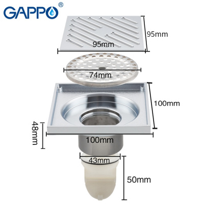 Трап душевой Gappo G81050, 100 × 100 мм, хром купить в интернет-магазине Азбука Сантехники