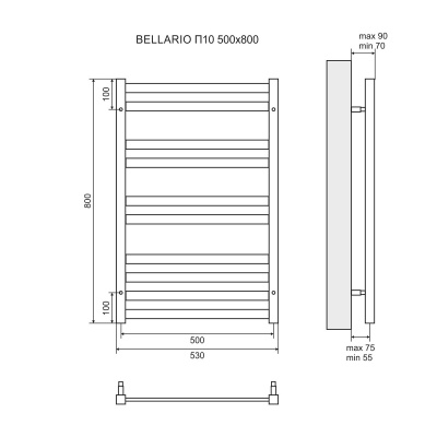 Полотенцесушитель электрический Lemark Bellario LM68810EBL П10 500 × 800, левый/правый, черный купить в интернет-магазине Азбука Сантехники