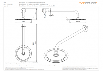 Верхний душ Sanindusa Duo 200 мм (509933511) купить в интернет-магазине Азбука Сантехники