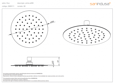Верхний душ Sanindusa Duo 200 мм (5939111) купить в интернет-магазине Азбука Сантехники