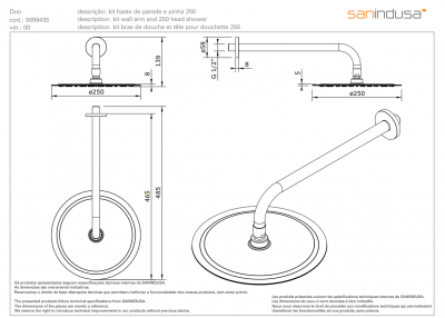 Верхний душ Sanindusa Duo 250 мм (509943511) купить в интернет-магазине Азбука Сантехники