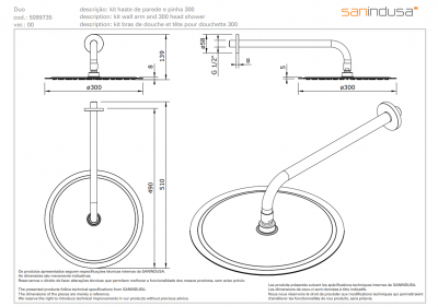 Верхний душ Sanindusa Duo 300 мм (509973511) купить в интернет-магазине Азбука Сантехники