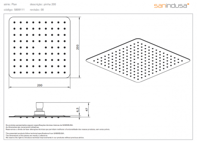 Верхний душ Sanindusa Plan 200 × 200 мм (5809111) купить в интернет-магазине Азбука Сантехники